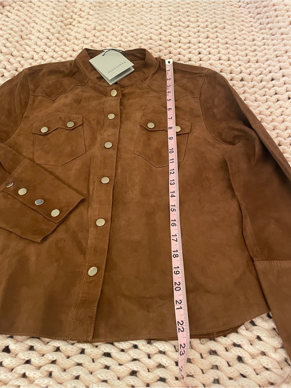 All Saints Rock Grandad-Collar Long-Sleeve Suede Shacket in Brown. US Size 8. NW - Picture 5 of 7